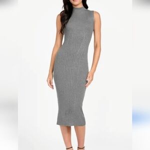 Chic Me,Size S,Elegant Gray Sleeveless Ribbed Mini Dress